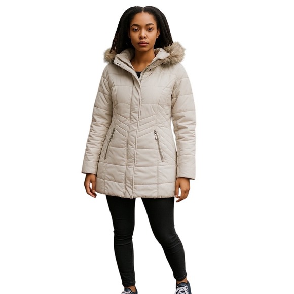Maralyn & Me Puffer Coat Faux Fur Hooded Quilted Jacket Large‎ - Picture 1 of 7